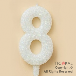 VELA NUMERAL CHICO 5.5 CM CON GIBRE BLANCO NUMERO 8 x 1